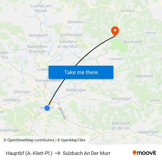 Hauptbf (A.-Klett-Pl.) to Sulzbach An Der Murr map