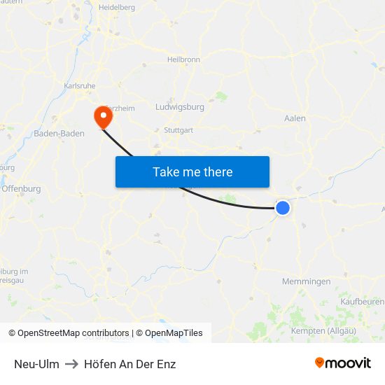 Neu-Ulm to Höfen An Der Enz map