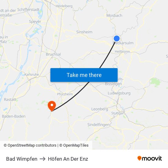 Bad Wimpfen to Höfen An Der Enz map