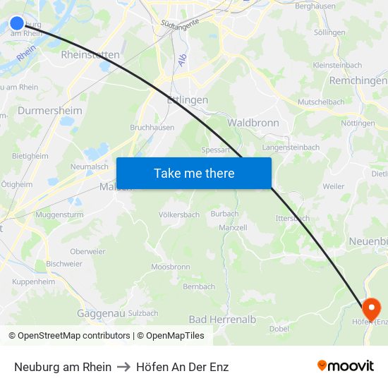 Neuburg am Rhein to Höfen An Der Enz map