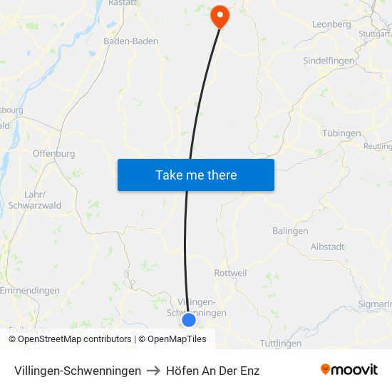 Villingen-Schwenningen to Höfen An Der Enz map