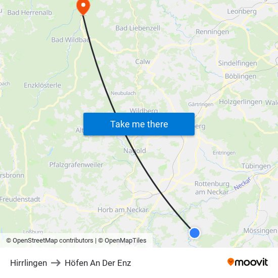 Hirrlingen to Höfen An Der Enz map