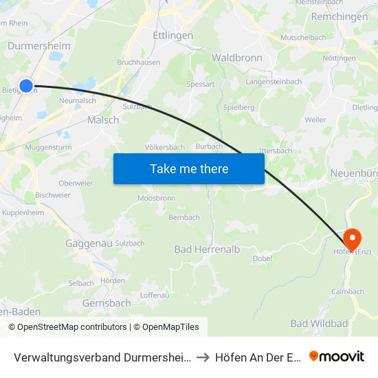 Verwaltungsverband Durmersheim to Höfen An Der Enz map