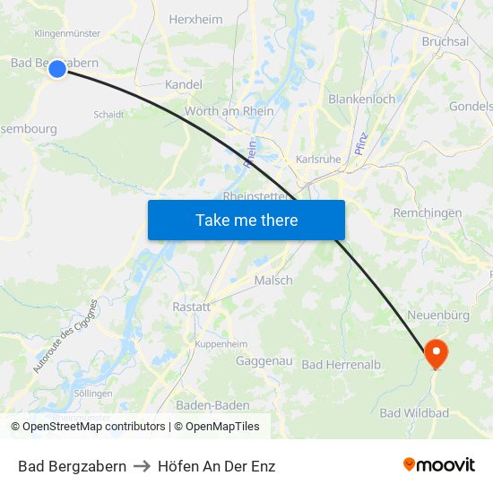 Bad Bergzabern to Höfen An Der Enz map