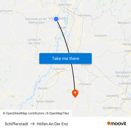 Schifferstadt to Höfen An Der Enz map