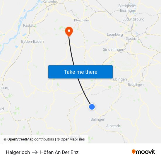 Haigerloch to Höfen An Der Enz map