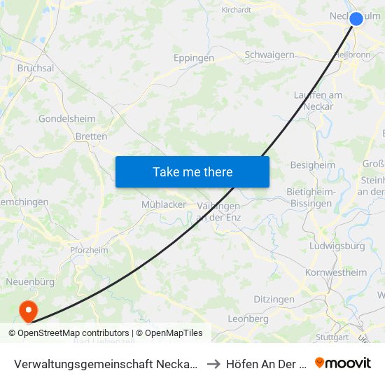 Verwaltungsgemeinschaft Neckarsulm to Höfen An Der Enz map