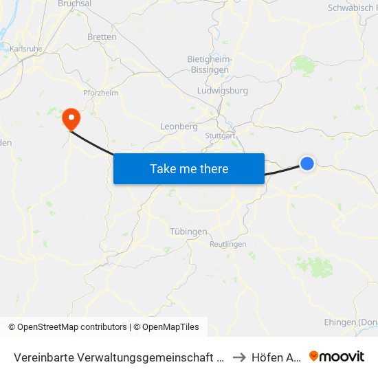 Vereinbarte Verwaltungsgemeinschaft Der Stadt Ebersbach An Der Fils to Höfen An Der Enz map