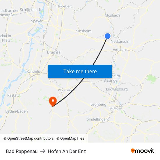 Bad Rappenau to Höfen An Der Enz map