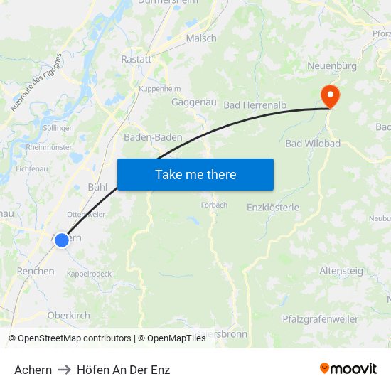 Achern to Höfen An Der Enz map