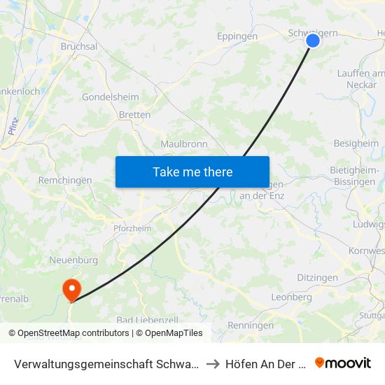 Verwaltungsgemeinschaft Schwaigern to Höfen An Der Enz map