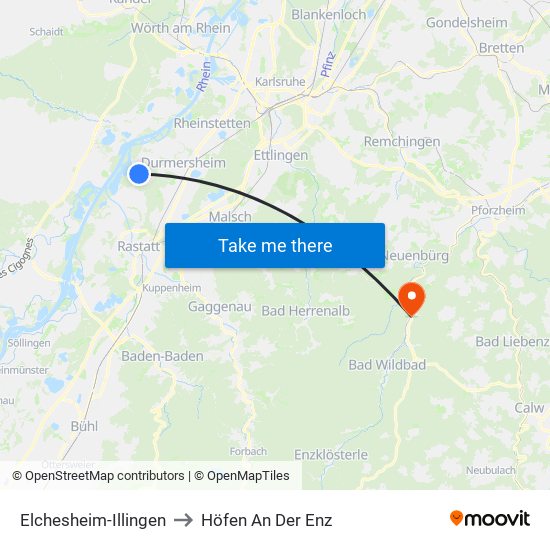 Elchesheim-Illingen to Höfen An Der Enz map