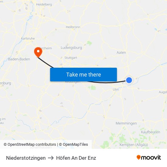 Niederstotzingen to Höfen An Der Enz map
