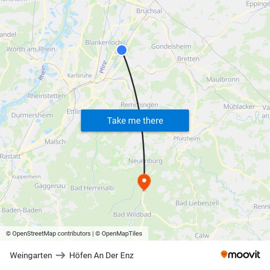 Weingarten to Höfen An Der Enz map