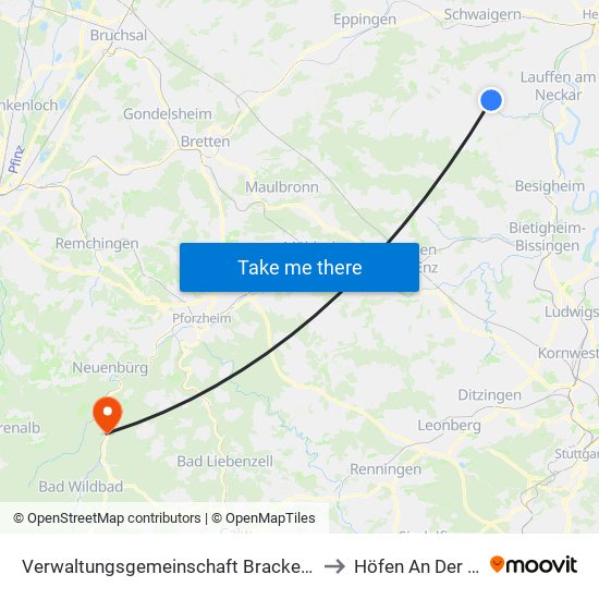Verwaltungsgemeinschaft Brackenheim to Höfen An Der Enz map