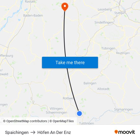 Spaichingen to Höfen An Der Enz map