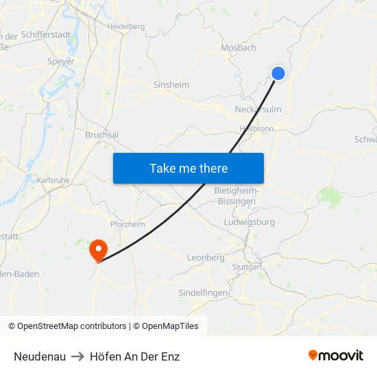 Neudenau to Höfen An Der Enz map