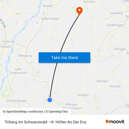 Triberg Im Schwarzwald to Höfen An Der Enz map