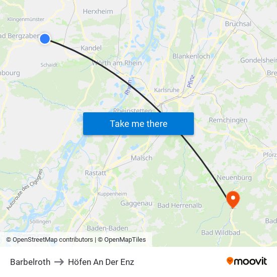 Barbelroth to Höfen An Der Enz map