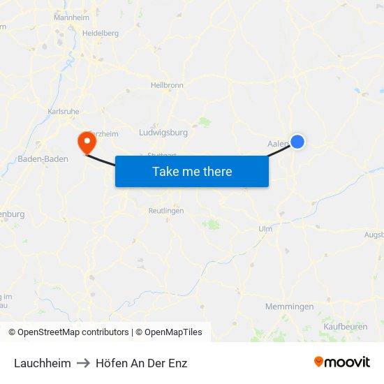 Lauchheim to Höfen An Der Enz map