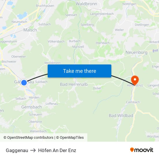 Gaggenau to Höfen An Der Enz map