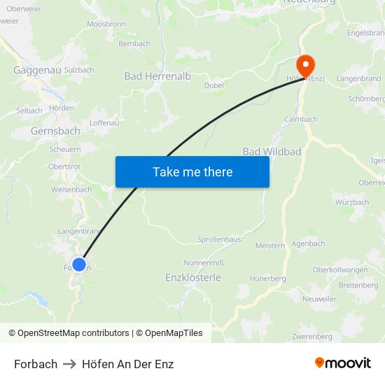 Forbach to Höfen An Der Enz map