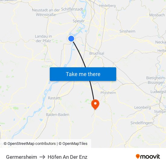 Germersheim to Höfen An Der Enz map