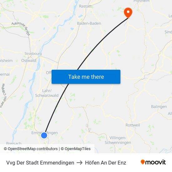 Vvg Der Stadt Emmendingen to Höfen An Der Enz map