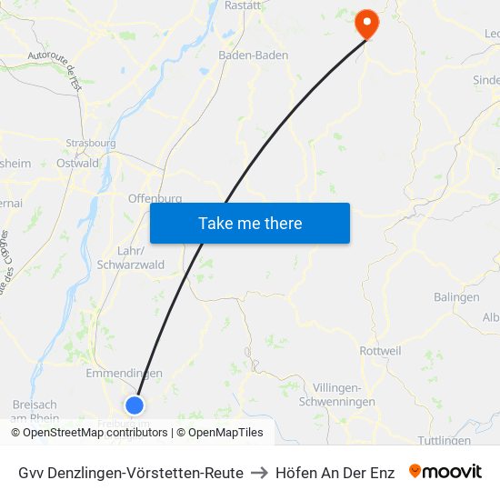 Gvv Denzlingen-Vörstetten-Reute to Höfen An Der Enz map