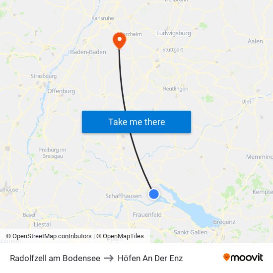 Radolfzell am Bodensee to Höfen An Der Enz map