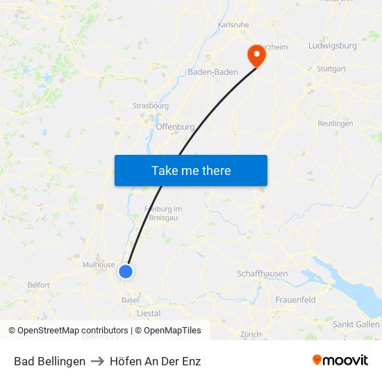 Bad Bellingen to Höfen An Der Enz map