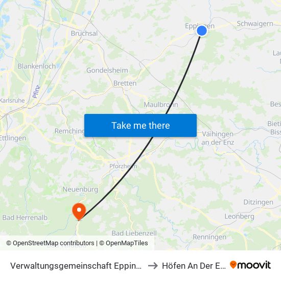 Verwaltungsgemeinschaft Eppingen to Höfen An Der Enz map