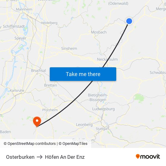 Osterburken to Höfen An Der Enz map