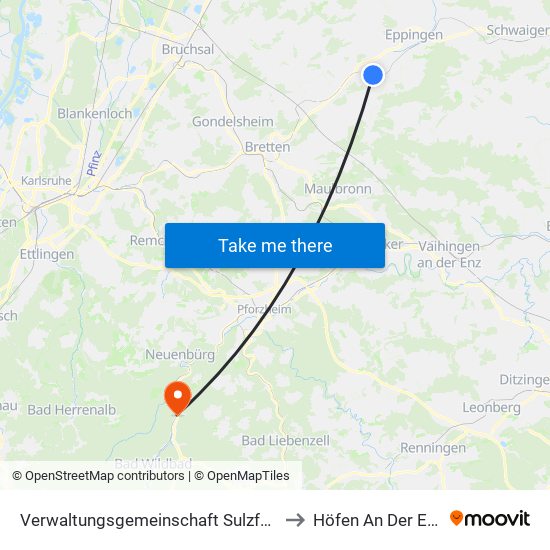 Verwaltungsgemeinschaft Sulzfeld to Höfen An Der Enz map