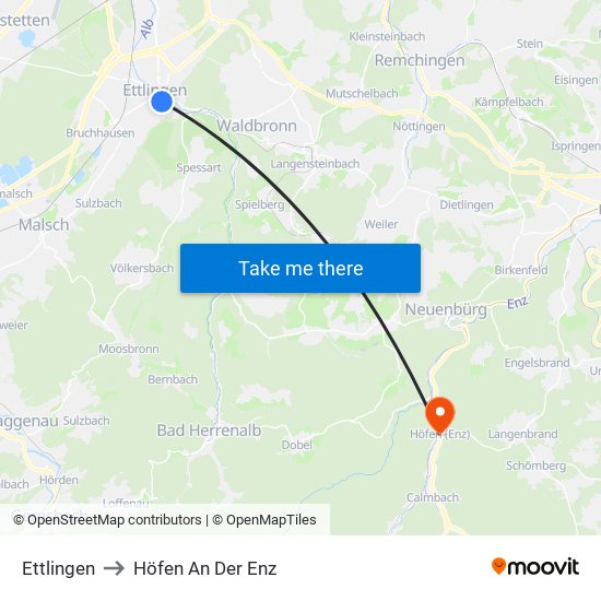 Ettlingen to Höfen An Der Enz map