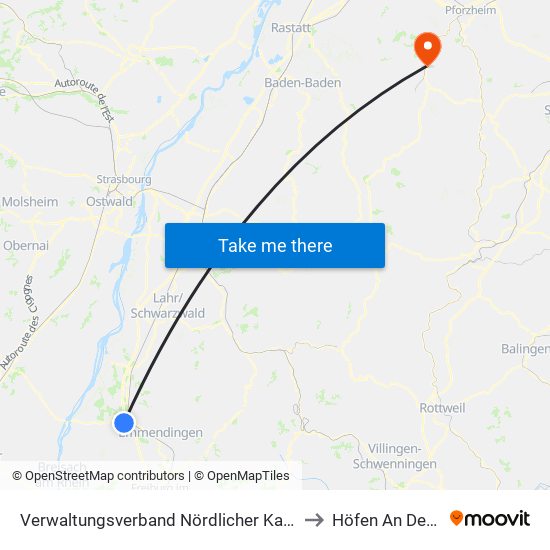 Verwaltungsverband Nördlicher Kaiserstuhl to Höfen An Der Enz map