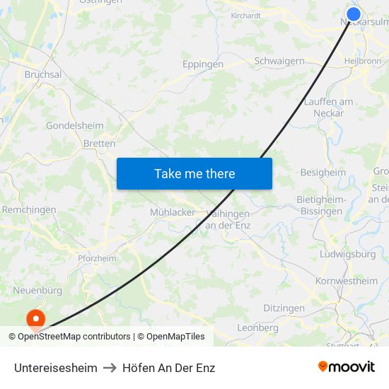 Untereisesheim to Höfen An Der Enz map