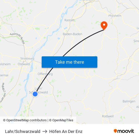 Lahr/Schwarzwald to Höfen An Der Enz map