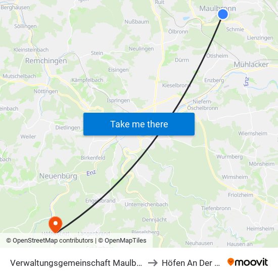 Verwaltungsgemeinschaft Maulbronn to Höfen An Der Enz map