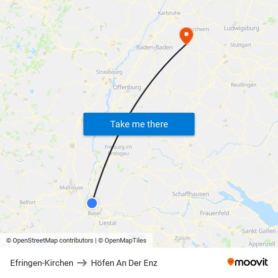 Efringen-Kirchen to Höfen An Der Enz map