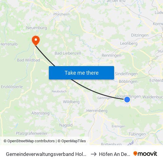 Gemeindeverwaltungsverband Holzgerlingen to Höfen An Der Enz map