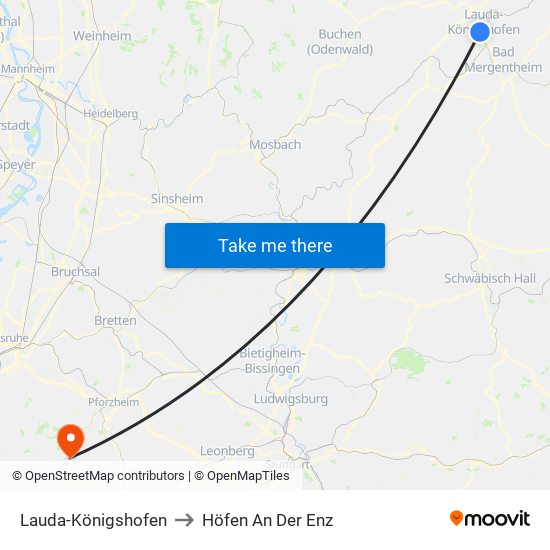 Lauda-Königshofen to Höfen An Der Enz map