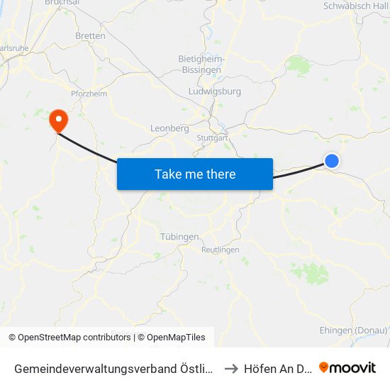 Gemeindeverwaltungsverband Östlicher Schurwald to Höfen An Der Enz map