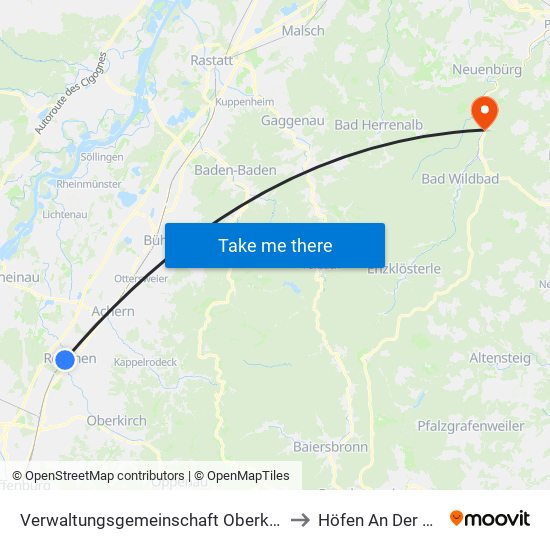 Verwaltungsgemeinschaft Oberkirch to Höfen An Der Enz map