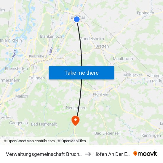 Verwaltungsgemeinschaft Bruchsal to Höfen An Der Enz map