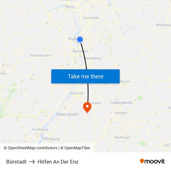 Bürstadt to Höfen An Der Enz map