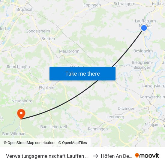 Verwaltungsgemeinschaft Lauffen am Neckar to Höfen An Der Enz map