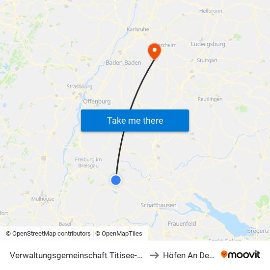 Verwaltungsgemeinschaft Titisee-Neustadt to Höfen An Der Enz map