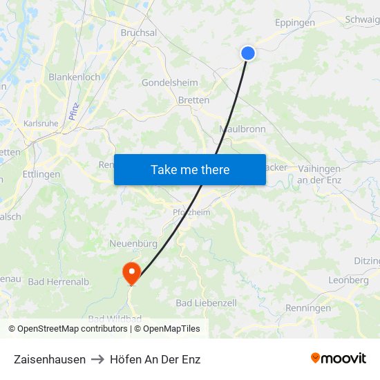 Zaisenhausen to Höfen An Der Enz map