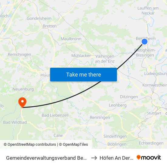 Gemeindeverwaltungsverband Besigheim to Höfen An Der Enz map